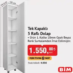 DİENNİ TEK KAPAKLI 5 RAFLI DOLAP